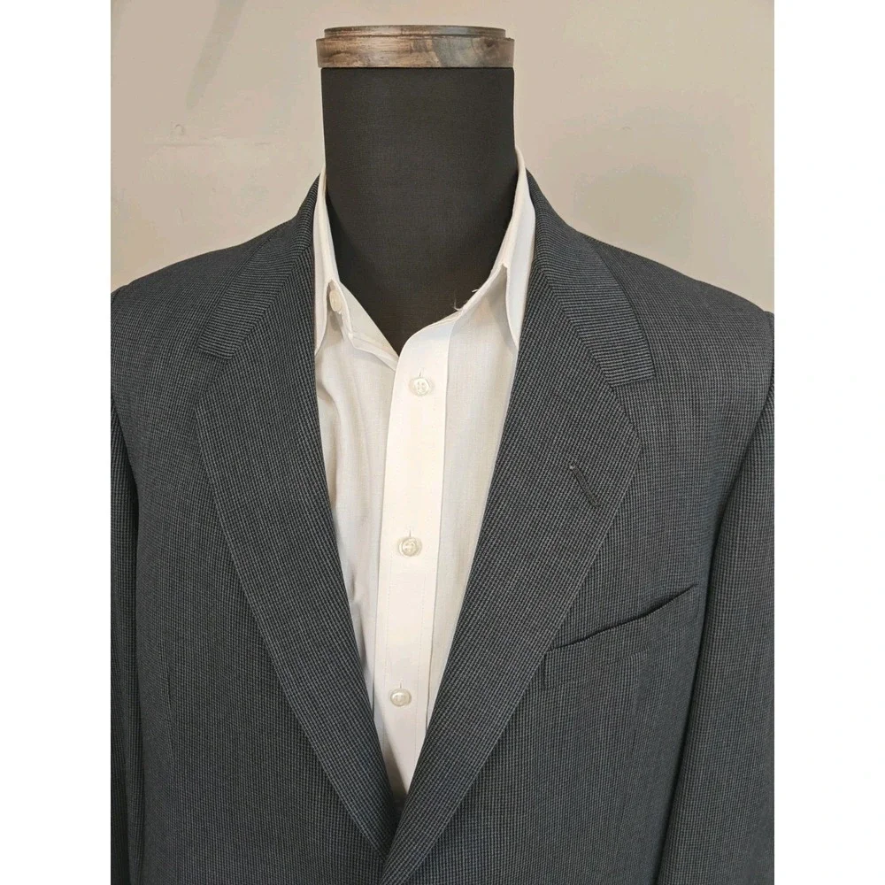 Vtg Oxxford Clothes Mens Wool Sports Coat 41L Slate Gray Houndstooth G502
